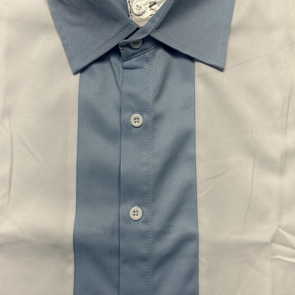Coofandy Blue White Stripe Short Sleeve Button Up Mens L NWT Polyester Blend - Picture 4 of 11